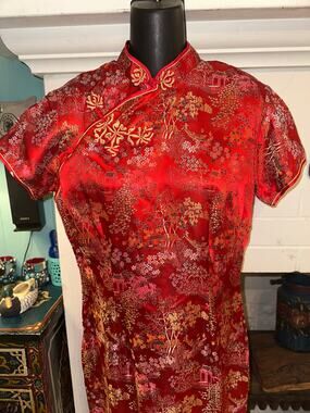EIGHTIES PEONY BRAND RED ASIAN DRESS MADE IN SHANGHAI